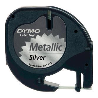 Páska Dymo LetraTag 12mm x 4m, černý tisk/stříbrný podklad, S0721730