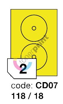 Samolepící etikety Rayfilm Office průměr 118/18 mm 300 archů, fluo žlutá, R0131.CD07D 1
