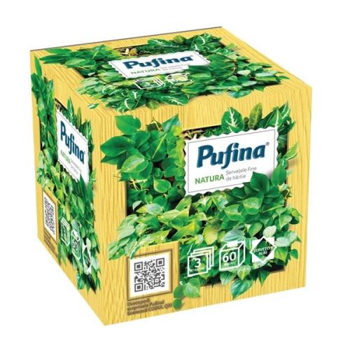 Papírové kapesníčky Pufina Natura Cube, 3vrstvé, 60 ks
