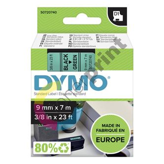 Páska Dymo D1 9 mm x 7m, černý tisk/zelený podklad, 40919, S0720740