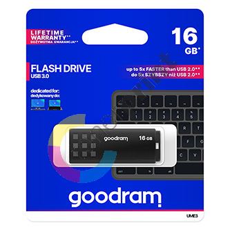 Goodram USB flash disk, USB 3.0, 16GB, UME3, černý, UME3-0160K0R11, USB A, s krytkou