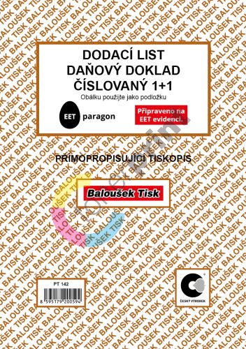 Dodací list daňový doklad A5 PT142, samopropis, číslovaný 1+1, 50 listů