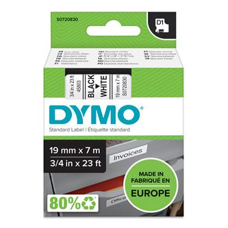 Páska Dymo D1 19 mm x 7m, černý tisk/bílý podklad, 45803, S0720830