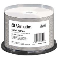 Verbatim DVD-R DataLifePlus AZO 4,7 GB 16× Wide Inkjet Printable, 50 ks – 43744