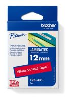 Páska do štítkovače Brother TZe-435, 12mm, bílý tisk/červený podklad, originál (1)