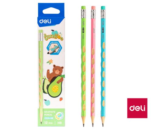 Tužka HB s gumou šestihranná JUNGOO DELI EC024-HB, mix barev