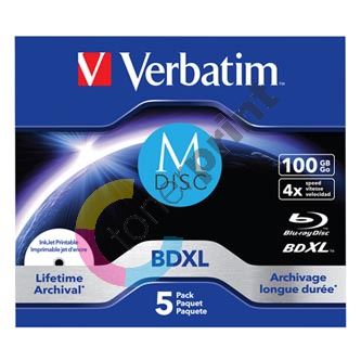 Verbatim MDISC 100GB, Lifetime archival BDXL, jewel, 43834, 4x, 5-pack