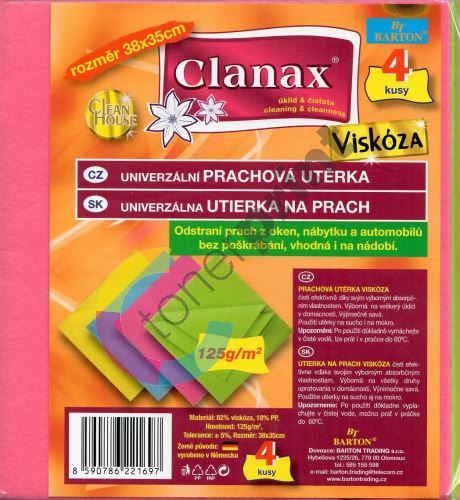 Clanax Univerzální prachová utěrka viskóza 35 x 38 cm 125 g/m2 4 kusy