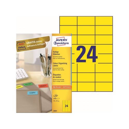 Barevné etikety univerzální AVERY 70x37 mm 100 listů A4 žluté - 3451 1