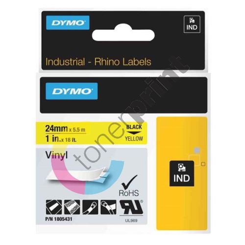 Páska Dymo Rhino 24mm x 5,5m, černý tisk/žlutý podklad, 1805430, vinylová profi 1