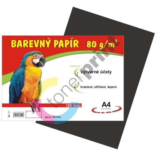 Barevný papír A4, 80g, černý, 100 listů