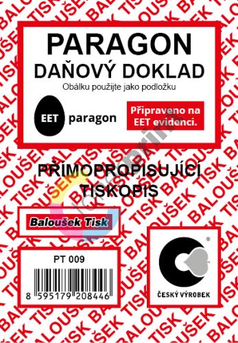 Paragon daňový doklad EET A7 PT009, samopropis, 50 listů