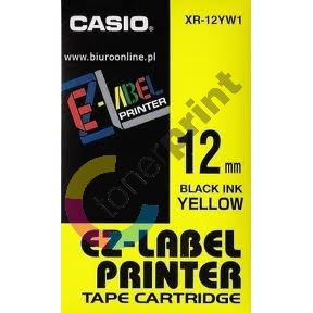 Páska Casio XR-12YW1 12mm černý tisk/žlutý podklad 1