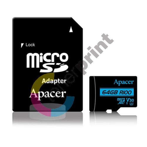 Apacer paměťová karta Secure Digital, 64GB, micro SDXC, UHS-I U3, V30 + adaptér 1