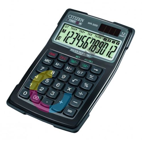 Kalkulačka Citizen WR3000, černá, dvanáctimístná, vodotěsná 1