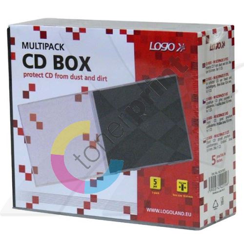 Box na 1 ks CD, průhledný, černý tray, LOGO, 5-pack 1