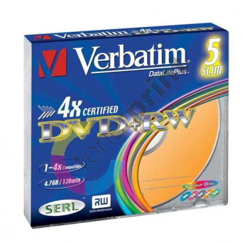 Verbatim DVD+RW, DataLife PLUS, 4,7 GB, Colour, slim box, 43297, 4x, 5-pack 1