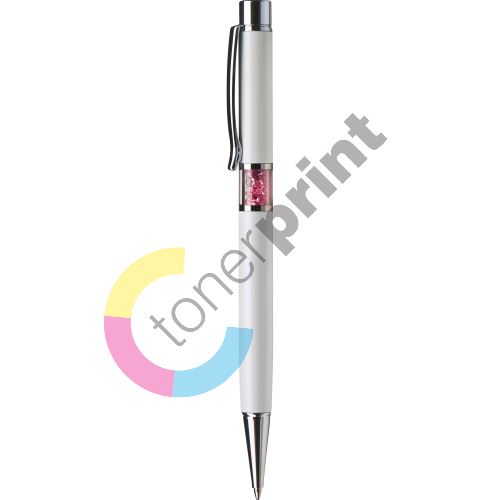 Kuličkové pero Art Crystella, bílá s růžovými krystaly Swarovski ve středu těla 2