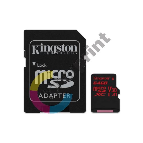 Kingston 64GB microSDXC Canvas React U3 100R/70W V30 A1 + SD adapter 1
