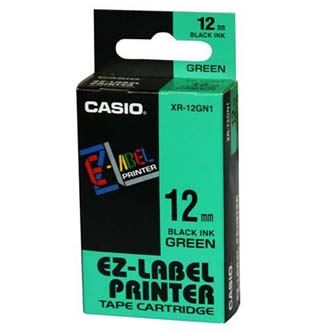 Páska do tiskárny štítků Casio XR-12GN1 12mm černý tisk/zelený podklad