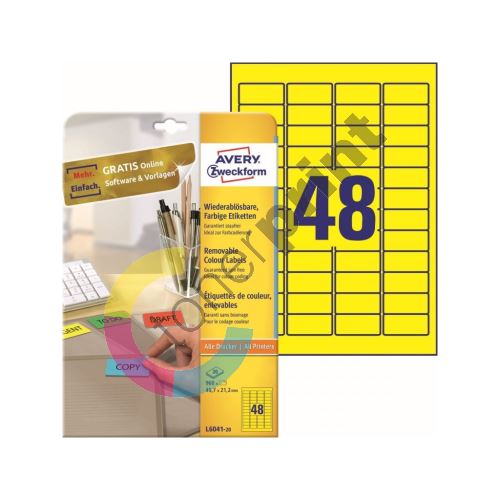 Mini etikety AVERY žluté 45,7x21,2 mm A4 - L6041-20 1