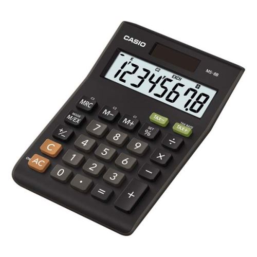 Kalkulačka Casio MS 8 B, černá, stolní s výpočtem DPH, osmimístná (863498)