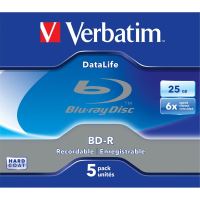 Verbatim BD-R, Datalife, 25GB, jewel, 43836, 6x, 5-pack