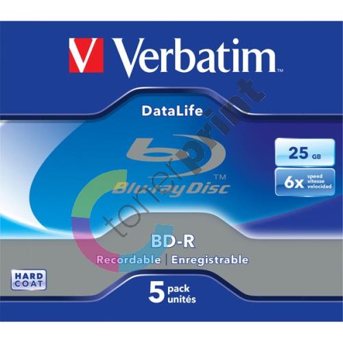 Verbatim BD-R, Datalife, 25GB, jewel, 43836, 6x, 5-pack 1