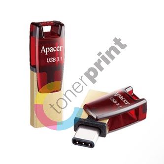 Apacer USB flash disk OTG, USB 3.0, 64GB, AH180, červený, AP64GAH180R-1, USB A / USB C, s otočnou krytkou