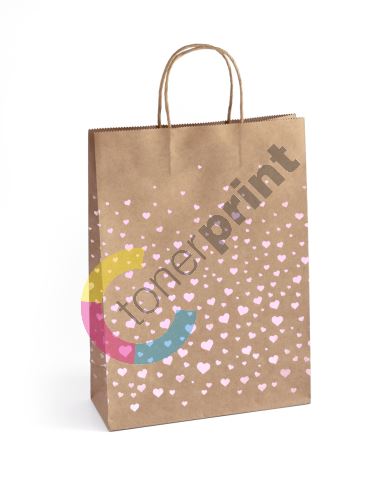 Papírová taška Kraft růžová srdíčka 33x10x24cm, 5ks