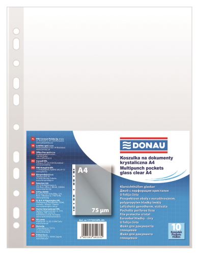 Prospektové obaly Donau A4, PP 75 µm, lesklé, transparentní, 10 ks