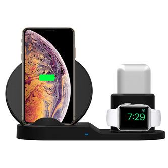 3v1 bezdrátová Qi nabíječka N30 pro telefon, Apple Watch a AirPods, 15 W, černá