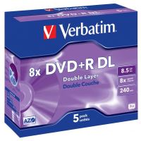 Verbatim DVD+R, DataLife PLUS, 8,5 GB, Scratch Resistant, jewel box, 43541, 8x, 5-pack