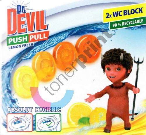 Dr. Devil Lemon Fresh Push Pull WC blok bez košíku 2 x 20 g