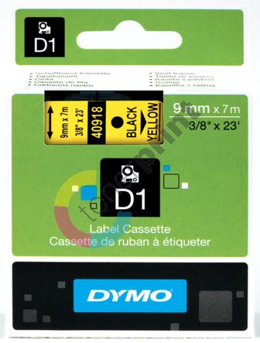Páska Dymo D1 9mm x 7m, černý tisk/žlutý podklad, 40918, S0720730 2