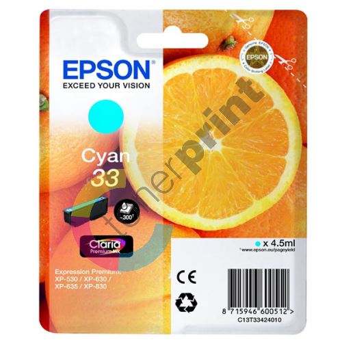 Cartridge Epson C13T33424012, cyan, originál 1