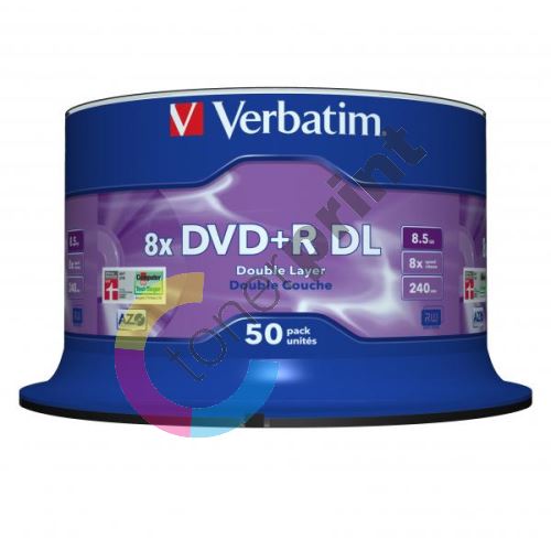 Verbatim DVD+R, Matt Silver, 8,5GB, General Double Layer, 43758, 8x, 50-pack 1