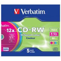 Verbatim CD-RW SERL Colour 700 MB 8–12×, 80 min, 5 ks – 43167 (2)
