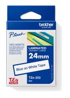 Páska do štítkovače Brother TZe-253, 24mm, modrý tisk/bílý podklad, originál (1)