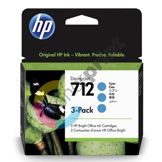 Inkoustová cartridge HP 3ED77A, T230, T250, T630, T650, cyan, 712 3-pack, originál