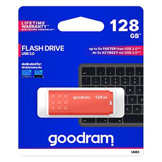 USB flash disk GOODRAM UME3 128 GB, USB 3.2 Gen 1, 60 MB/s, oranžový