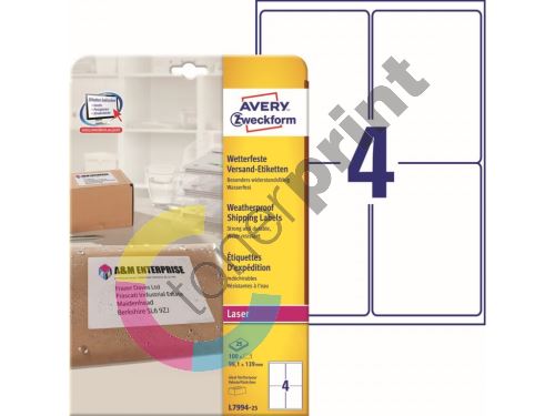 Avery Zweckform etikety 99.1mm x 139mm, A4, bílé, 1 etiketa, voděodolné, baleno po 25 1