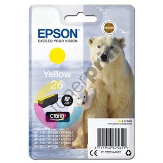 Inkoustová cartridge Epson C13T26144012, XP-800, XP-700, XP-600, yellow, 26, originál