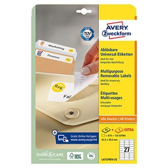 Snímatelné etikety AVERY Stick&Lift 63,5 x 29,6 mm A4 - L4737REV-25