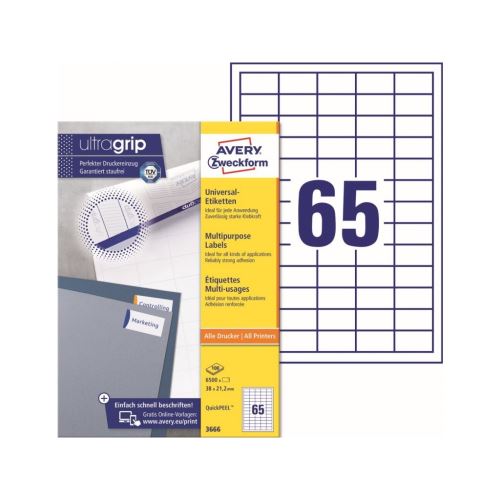 Univerzální etikety AVERY QuickPEEL 38x21,2 mm 100 listů A4 - 3666 1