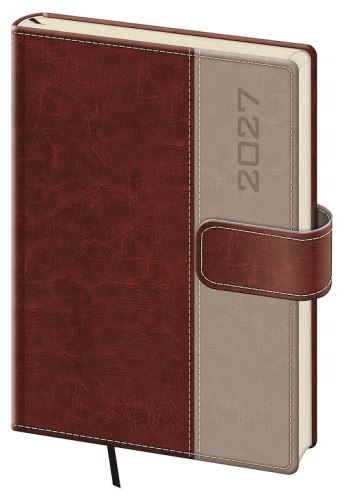 Denní diář A5 2027 – Classic hnědý, magnetické zavírání, imitace kůže