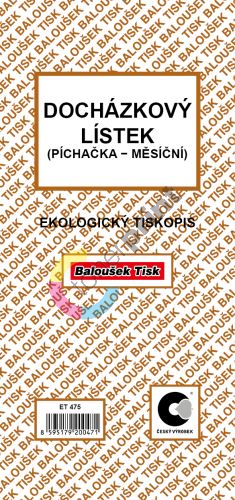 Docházkový listek - píchačka (měsíční) ET475, 10 listů