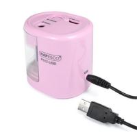Elektrické stolní ořezávátko Rapesco PS12-USB, USB/baterie, 2 otvory, růžové (3)