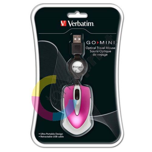 Verbatim cestovní optická myš, 1 kolečko, USB, růžová, 1000dpi 1