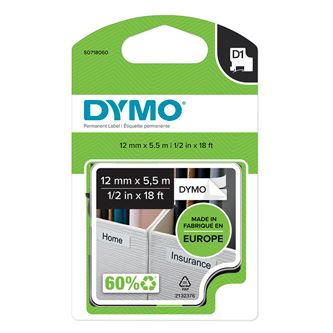 Páska Dymo D1 12mm x 5,5m černý tisk/bílý podklad, permanentní, S0718060, 16959